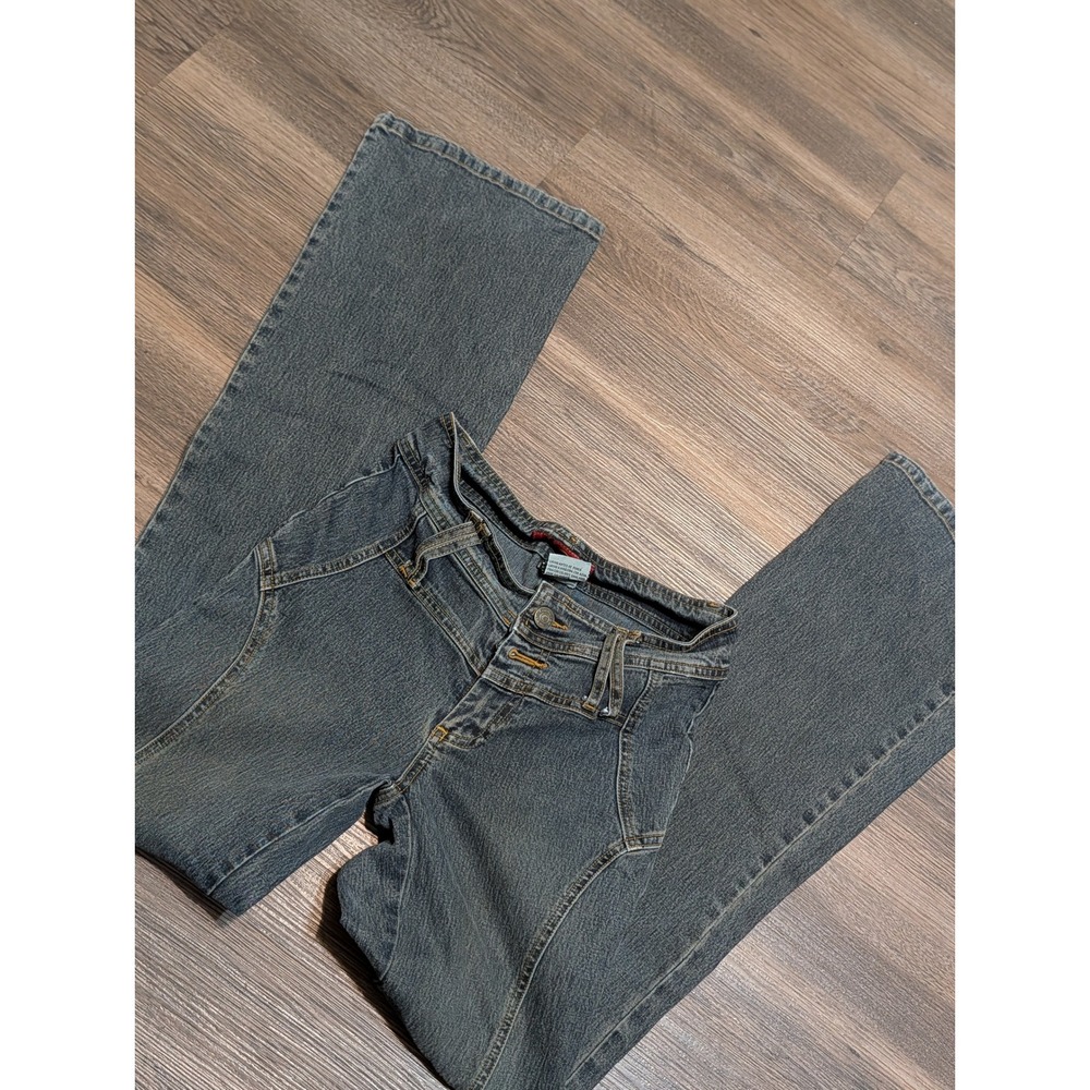 Coolwear Vintage Y2K Low Rise Flare Jeans Dark Wash Front Seam Size 1